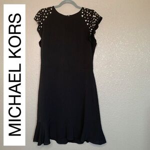 Michael Kors Black Midi Dress Silver Studded Shoulders Size 8